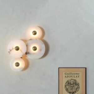 Natural Marble LED Wall Lamp Elegant Round Shape in Gold Metal