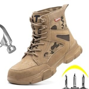Men’s Steel Toe Indestructible Desert Combat Boots Anti-Puncture Work Safety Shoes for Heavy-Duty Jobs