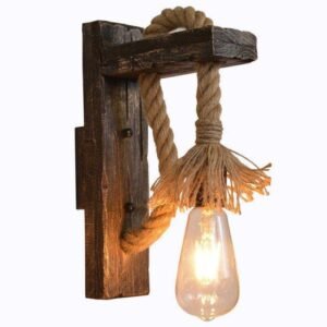 Vintage Wood Hemp Rope Wall Lamps Décor Wooden Lighting